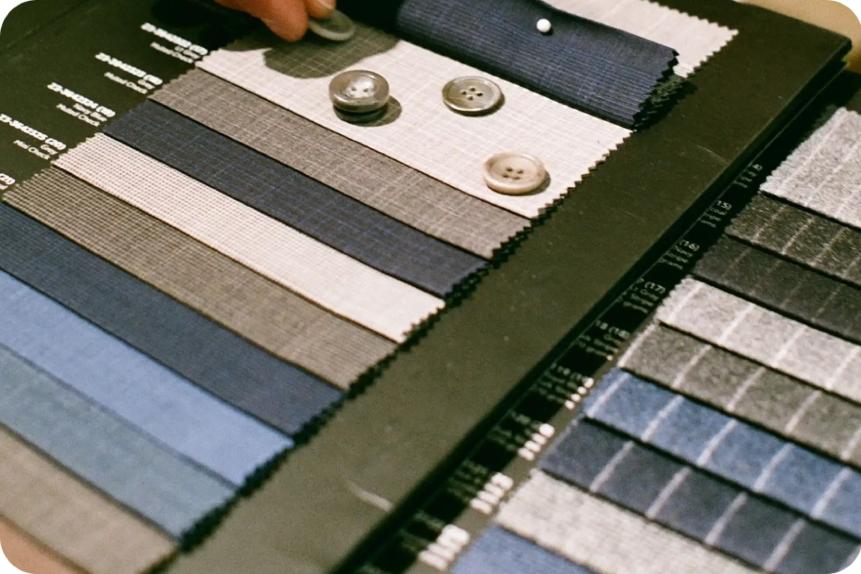 Italian fabric swatches and horn buttons